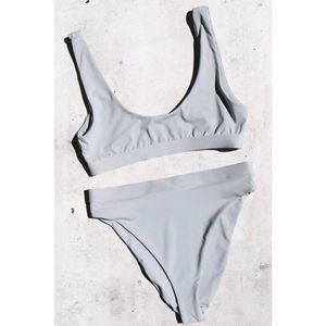 Dippin' Daisy's Swim Set Sporty Swim Top and Banded High Waisted Bottoms Stone M